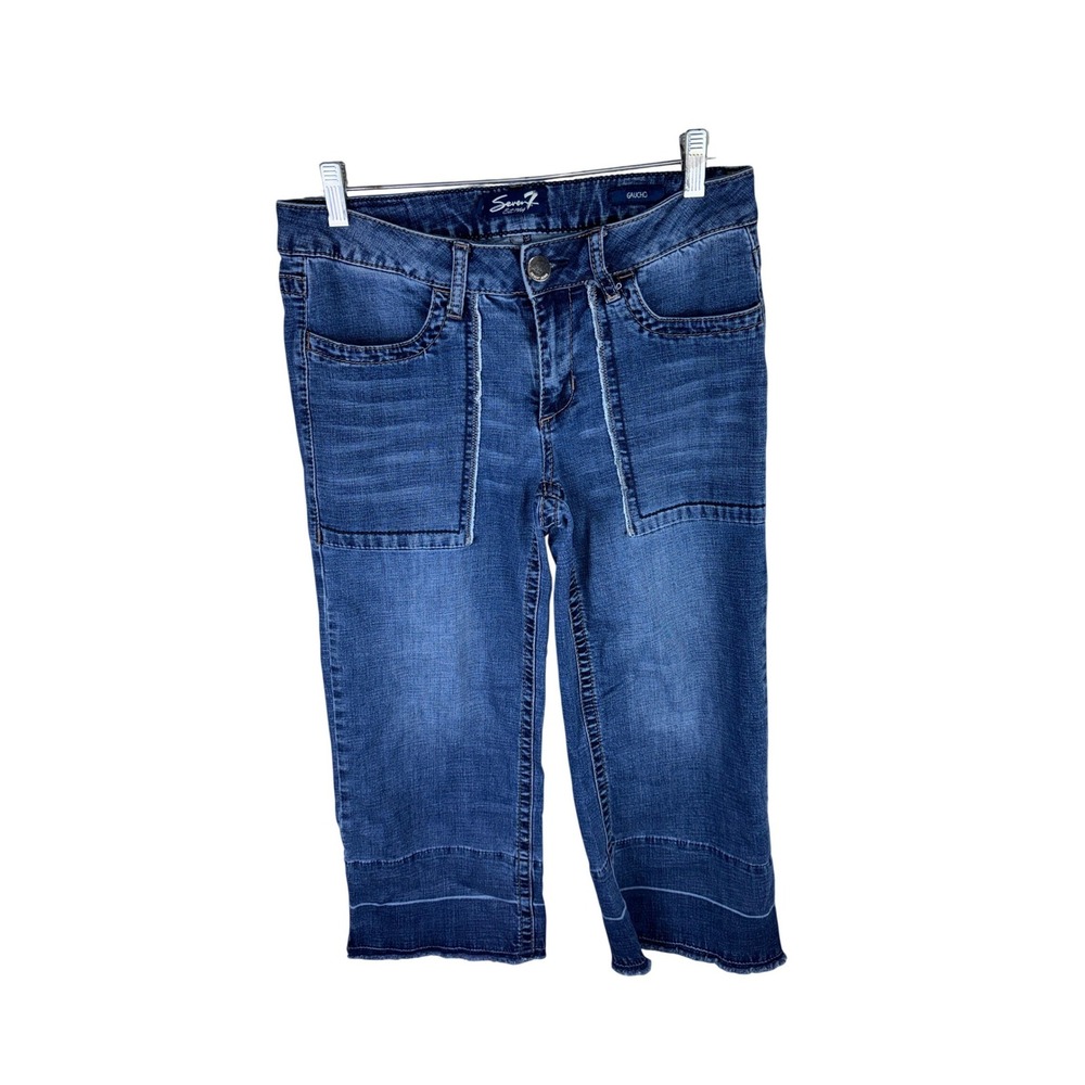 Seven7 Gaucho Crop Jeans Womens 6‎ Medium Wash Blue Denim Patch Pocket Stretch